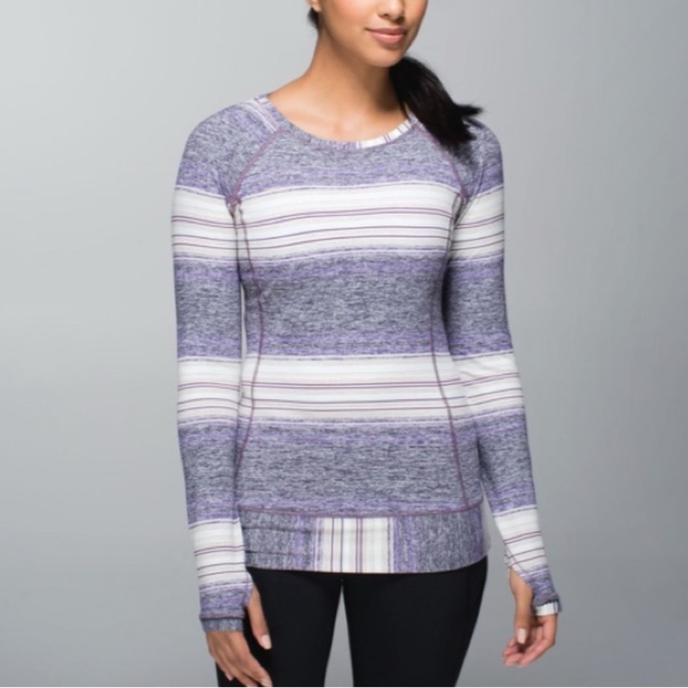 Lululemon Race Your Pace‎ Long Sleeve Running Top Shirt Size 2 Purple Striped